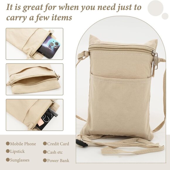 Nylon small black and khaki crossbody phone bags with adjustable straps for wome - Picture 4 of 7